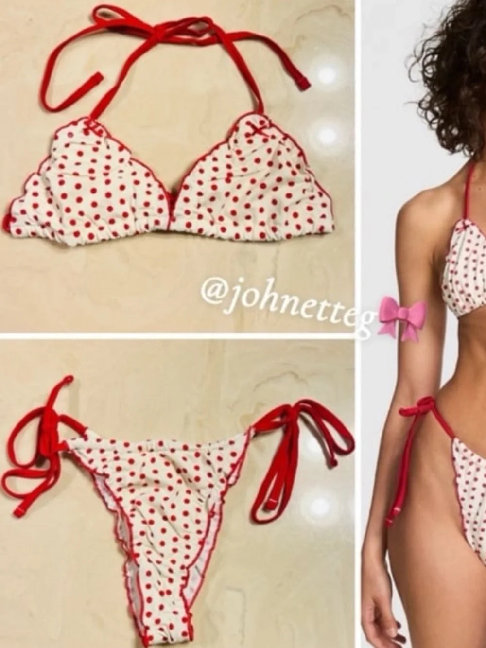 Frankie's Bikinis X VS pink Red & White Polka Dot Triangle Bikini